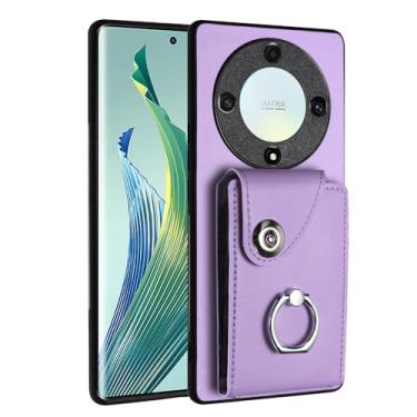 Imagem de Kainevy Capa carteira para Honor Magic 5 Lite de couro fofa Honor Magic 5 Lite com suporte para cartão e anel de suporte, fecho magnético, capa protetora resistente à prova de choque de silicone e