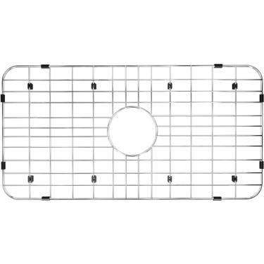 Imagem de Rack de pia, protetor de pia grande para pia de cozinha, 25-1/20.3 cm x 12-7/20.3 cm, grade de pia de aço inoxidável para fundo da pia, grade de pia de metal, ralo centralizado com raio de canto 3,5