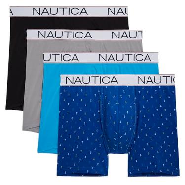 Imagem de Nautica Pacote com 4 cuecas boxer masculinas, Preto/Sharkfin Cinza/Oceano Havaí/Micro Âncora-Mar Cobalto, M