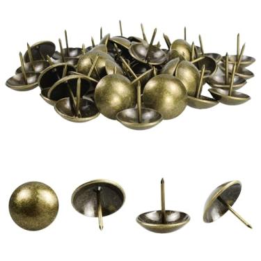 Imagem de bociloy 100 peças tachinhas de estofamento de 2,5 cm pinos de pregos, tachinhas decorativas de móveis de 25 × 25 mm, pino de polegar de cabeça redonda para móveis estofados, placa de cortiça, bronze