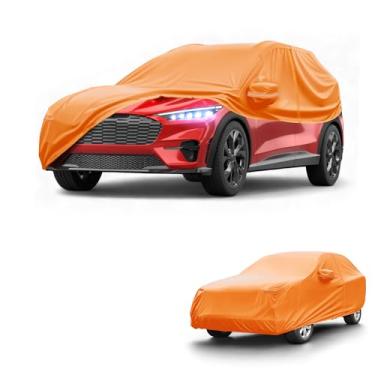 Imagem de Partuto Capa de carro à prova d'água para todos os climas, automotiva, ao ar livre, anti-UV, proteção contra chuva, cobertura externa completa para Ford para Mustang Mach, filme de alumínio laranja