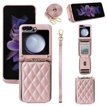 Imagem de Furiet Argyle Capa carteira para Samsung Galaxy Z Flip 6 5G 2024 com alça de pulso, 9+ compartimentos para cartões, bolsa com zíper, capa de celular de couro PU de luxo para ZFlip6 Z6 G Flip6 6Z ouro