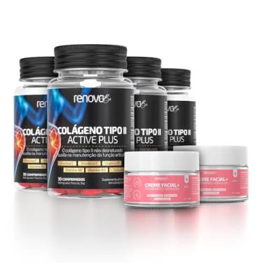 Imagem de 4 Potes Colágeno Tipo 2 Ossos e articulações - Renova Be (15g, Tipo 2 + Creme Facial Resveratrol)