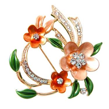 Imagem de Navachi Broche de cristal de folhas verdes de esmalte multicolorido banhado a ouro 18 k, Zinco Zinco Esmalte, Cristal