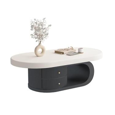 Imagem de LICONG-2020 Mesa de centro pequena vintage oval de madeira maciça para sala de estar, design econômico para pequenas casas, mesa de chá pequena (branca, 100 cm)