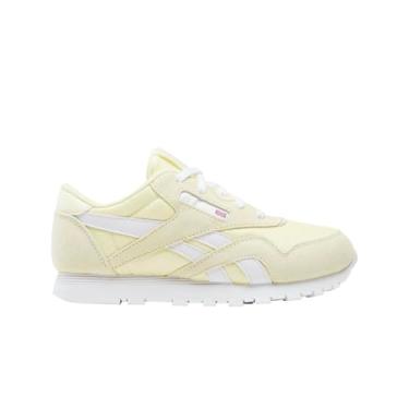 Imagem de Reebok Tênis infantil unissex de couro clássico, Rosa atômico/amarelo elétrico/branco, 13 Little Kid