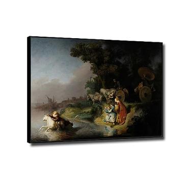 Imagem de Impressão em tela clássica arte de parede de Rembrandt - reprodução de pinturas a óleo famosas - 'The Abduction of Europa Poster-Framed Artwork Picture for Home Decor 80x105cm (78.7x104.1 cm) moldura