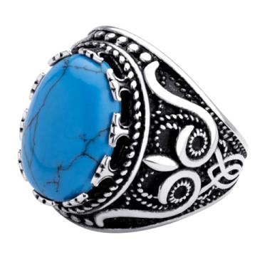 Imagem de 555Jewelry Anéis masculinos de aço inoxidável sólido dourado prata para homens turquesa verde olho de tigre anel masculino vintage mindinho grande ônix anel de sinete para homens tamanho 8-13 EUA, Aço