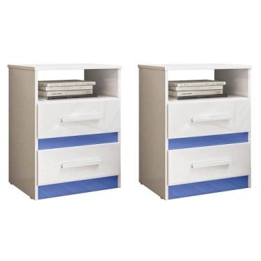 Imagem de Kit 2 Mesas de Cabeceira Apolo 2 Gavetas - Moval, Branco/Azul