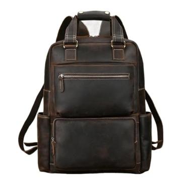 Imagem de Mochila masculina de couro grande capacidade bagpack ajuste 17 "mochila para laptop para homens mochila de viagem de couro(Dark Brown)