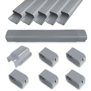 Imagem de MOOITEK Kit de capa de linha de PVC dividido de 10 cm e 3 m, kit de capa decorativa de linha de PVC para sistemas centrais AC e bombas de calor, cobertura de tubulação (3 m, cinza)