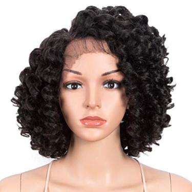 Imagem de Style Icon Perucas afro de 33 cm, perucas curtas encaracoladas para mulheres negras, perucas sintéticas com parte frontal de renda (33 cm, preto Jet 1#)
