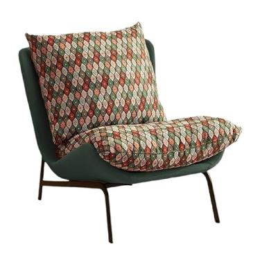 Imagem de Cadeira lounge minimalista moderna com design ergonômico e almofadas confortáveis (base de couro verde painel gótico bolsa macia de linho)