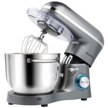 Imagem de Batedeira Elétrica de Bancada 6.5 Litros 6 Velocidades em Aço Inoxidável, 110V 660W, Aucma, Cinza