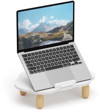 Imagem de Suporte ajustável de madeira para laptop, suporte ergonômico para computador com ângulos de altura, suporte em forma de nuvem, suporte para notebook compatível com laptops Air, Pro, Dell, HP, Lenovo