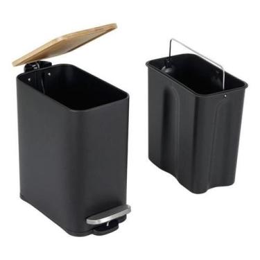 Imagem de Lixeira Banheiro 5L Madeira e Metal Preto - Bradirect