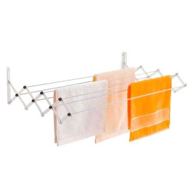 Imagem de Varal Sanfonado Parede Retrátil 77 cm Aço Branco Top Maxeb, Branco