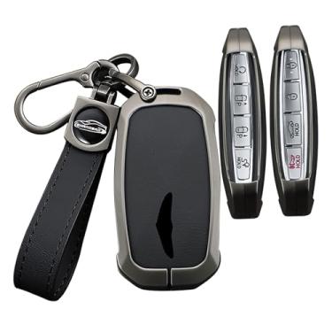 Imagem de HIBEYO Capa Smart Key Fob compatível com Genesis G70 G80 G90 GV60 GV90 EQ900 2022 2023 2024 2025/5 6 7 8 Bottons Acessórios de capa de chave de couro e liga com chaveiros-A chaveiro preto