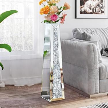 Imagem de GA Home Vaso de piso de diamante triturado de 73 cm de altura, vasos grandes prateados para decoração de sala de estar, vasos de decoração de casa espelhados de cristal para flores secas