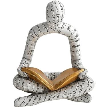 Imagem de XYQXYQ Estátua de figura de leitura moderna, estátua de pensador de decoração de casa, ornamento de arte abstrata, decoração de escultura de leitura para leitores ávidos em família, escritório, sala
