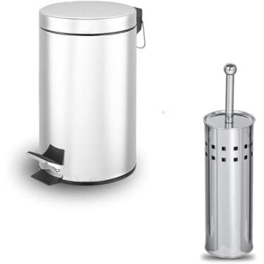 Imagem de Kit Lixeira Redonda 5L Power + Escova Sanitária Aço Inox