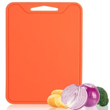 Imagem de JUSTHERE Tábuas de corte de silicone para cozinha 21 x 29 cm, sem BPA, tapete de corte flexível para carne, legumes e frutas, tábuas de corte para cozinha, lavável na lava-louças, laranja