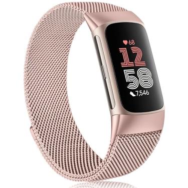 Imagem de Meliya Pulseiras de reposição para Fitbit Charge 6 para mulheres e homens, pulseira magnética ajustável de aço inoxidável compatível com Fitbit Charge 6 Fitness Tracker (rosa rosa)