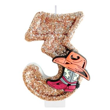 Imagem de Velas número de aniversário para bolo, vela número 3 de caubói, decorações de bolo de rodeio para meninos, topo de bolo de chapéu, enfeite de cupcake para botas para festas de aniversário ocidentais