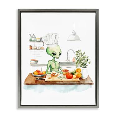 Imagem de Stupell Industries Arte de parede em tela flutuante emoldurada cinza Chef Alien in Kitchen, design de Lil' Rue, 43 x 53 cm