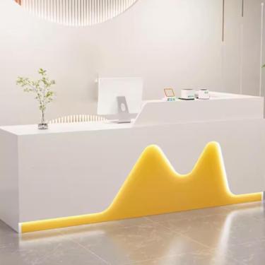 Imagem de Balcão De Recepção, Recepção Com Gavetas Com Fechadura, Balcão Minimalista Em Forma De L, Para Caixa, Salão De Beleza, Lobby, Yellow, 140cm/55.1in