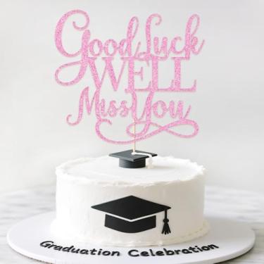 Imagem de Kaoenla Good Luck We'll Miss You Cake Topper - For Graduation, Job Change, Farewell, Parting, Retirement, Housewarming Party Supplies (pink)