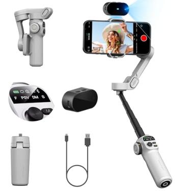 Imagem de AOCHUAN Estabilizador gimbal para smartphone, sem rastreamento de aplicativos, haste de extensão de 20 cm, estabilizador de rastreamento de rosto e objeto para iPhone e Android, Gimbal OLED de 3 eixos