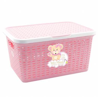 Imagem de Caixa Bicolor Rosa 7,5L Com Tampa Para Organização De Brinquedos E Fra