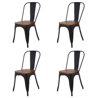 Imagem de Kit 4 Cadeiras Tolix Iron Industrial Preta Assento De Madeira