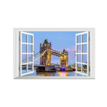 Imagem de Impressão lona janela falsa-Bridge City Night-Imagem arte parede paisagem-Pintura moderna para banheiro decoração 30x50cm12x20in Sem Moldura