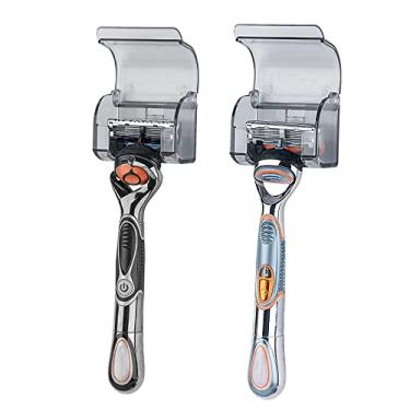 Imagem de 2 peças de suportes de plástico para barbeador com tampa para parede de chuveiro, suporte autoadesivo à prova d'água para banheiro, compatível com Fusion 5 Proglide, Mach 3 Classic (cinza)