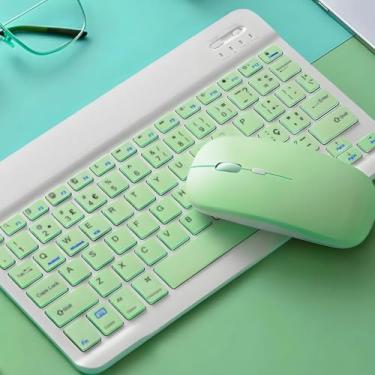 Imagem de Teclado e mouse Bluetooth ultrafino, portátil, recarregável, sem fio, para tablet Android, celular, smartphone, iPhone, iPad, mini, Pro, Air, Windows (Verde Claro)