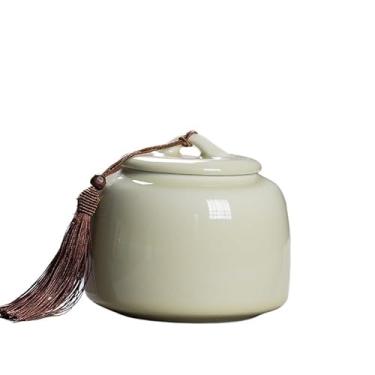 Imagem de Lata de chá Lata de chá de cerâmica com tampa hermética para armazenamento de chá, café, nozes, ervas, especiarias e açúcar Caixa de chá(Yellow)