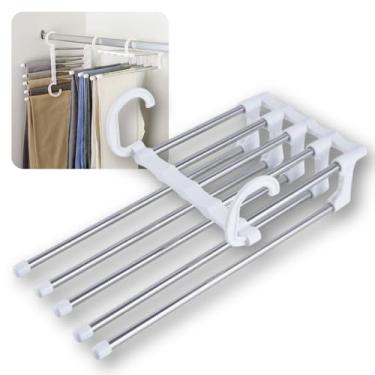 Imagem de Cabide Organizador Multiuso em Aço Inox – Ideal para Calças, Lenços e Gravatas, Compacto e Resistente para Guarda-Roupa