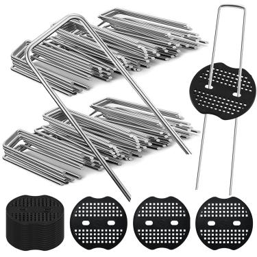 Imagem de Kit de grampos de estacas de jardim, BetterJonny 100 peças de grampos de paisagem em forma de U, 100 peças de junta de fixação, pinos de fixação resistentes galvanizados para barracas de tecido de