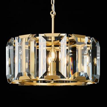 Imagem de BBLLWJ Lustre De Cristal Moderno Dourado, Luminária Pendente Redonda Estilo Fazenda, Semi-Embutida, Para Teto, Quarto, Sala Jantar, Cozinha, Ilha, Estar, Hall Entrada, Corredor (6 Luzes)