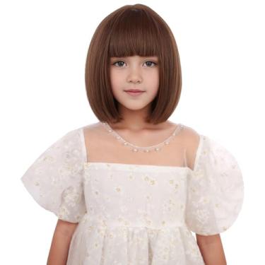 Imagem de Edivd Peruca Infantil Marrom Bob Para Meninas, Curta, Mel, Com Franja, Escura, Crianças, Touca Sintética Resistente Ao Calor