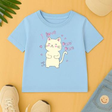 Imagem de Camiseta Algodão Infantil Estampa Gatinho I Love Pom Pom Lã Fofo Modin