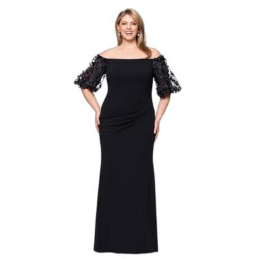 Imagem de Xscape Vestido feminino plus size manga longa ilusão ombro a ombro, Preto, 58