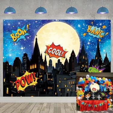 Imagem de Pano de fundo de cidade de super-herói, 2,8 x 1,8 m, azul, desenho animado, paisagem, super-herói, fotografia, banner, decoração de festa de aniversário, suprimentos para fotos