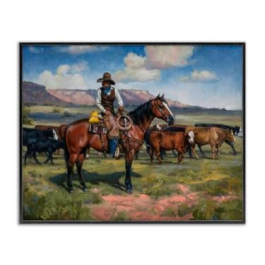 Imagem de Stupell Industries Cowboy Cattle Roundup Preto Emoldurado Giclee Art Design por Jack Sorenson, 14 x 11