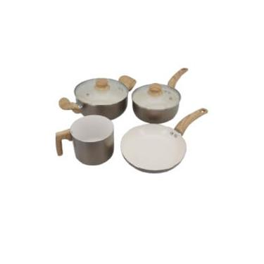 Imagem de Conjunto de Panelas Cerâmicas Premium Gold, 4 Peças, Alumínio com Revestimento Dourado, Caçarola 20cm, Frigideira 20cm, Fervedor 12cm, Panela 18cm