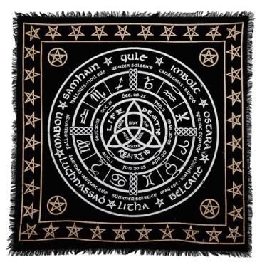 Imagem de Indian Consigners Pano de altar Pagan Wheel Witchcraft Alter Tarot Spread Top Cloth Wiccan Square Spiritual 18 x 18 Roda Pagã Sagrada