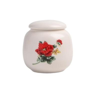 Imagem de LICONG-2019 Recipiente de chá de cerâmica mini recipiente de armazenamento de alimentos com tampa hermética para chá, café, nozes, ervas, especiarias, lata de chá de açúcar (vermelho)