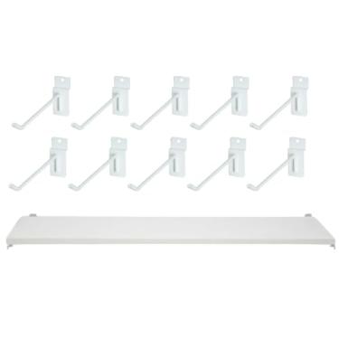 Imagem de Kit Prateleira Para Painel Canaletado MDF 30x60cm + 10 Ganchos Painel 15cm